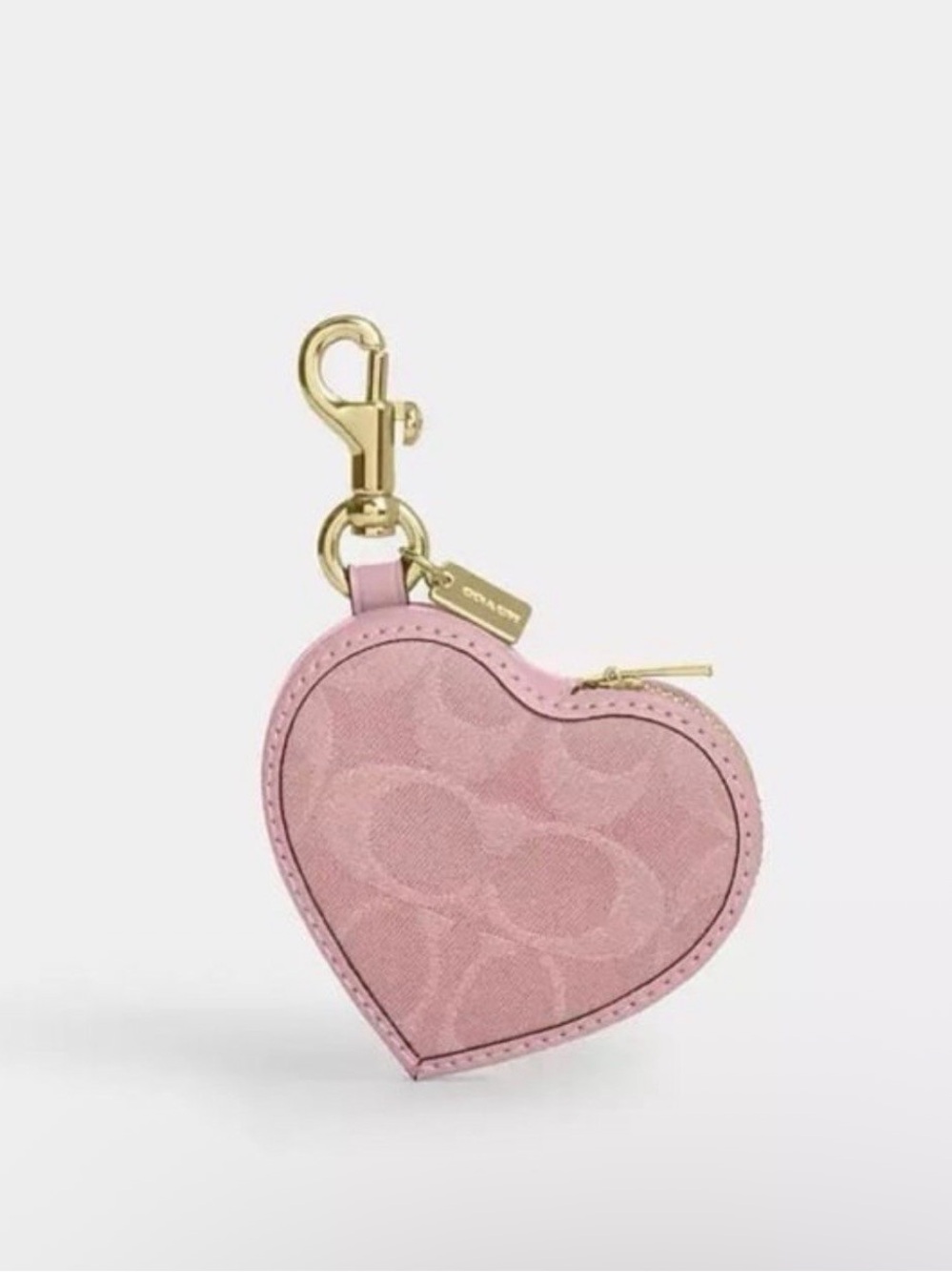 Coach Heart Bag Charm In Light Pink Signature Denim NWT